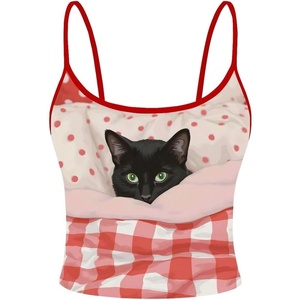 image:imageMAKEMECHIC Womens Plaid Cat Print Camisole Crop Tops Spaghetti Strap Sleeveless Cute Top Y2KRed