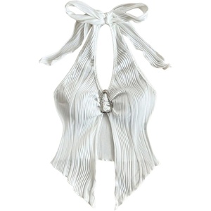 image:imageMakeMeChic Womens Backless Halter Tank Top Twist Sexy Cute Summer Going Out TopsBuckle White