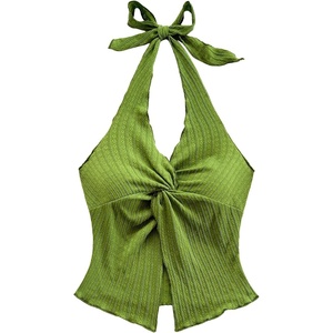 image:imageMakeMeChic Womens Backless Halter Tank Top Twist Sexy Cute Summer Going Out TopsGreen