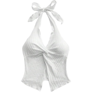 image:imageMakeMeChic Womens Backless Halter Tank Top Twist Sexy Cute Summer Going Out TopsWhite