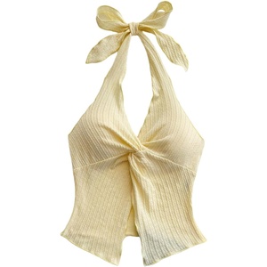 image:imageMakeMeChic Womens Backless Halter Tank Top Twist Sexy Cute Summer Going Out TopsYellow