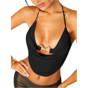 image:imageMakeMeChic Womens Cowl Neck Halter Rave Tops Y2k Backless Open Back Going Out TopsBlack Sparkly