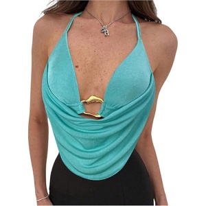 image:imageMakeMeChic Womens Cowl Neck Halter Rave Tops Y2k Backless Open Back Going Out TopsBlue