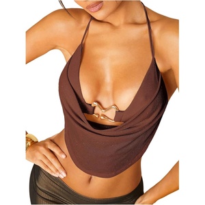 image:imageMakeMeChic Womens Cowl Neck Halter Rave Tops Y2k Backless Open Back Going Out TopsBrown B