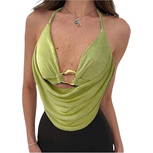 image:imageMakeMeChic Womens Cowl Neck Halter Rave Tops Y2k Backless Open Back Going Out TopsOlive Green