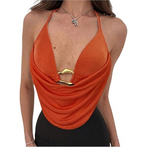 image:imageMakeMeChic Womens Cowl Neck Halter Rave Tops Y2k Backless Open Back Going Out TopsOrange