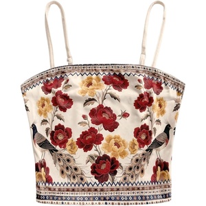 image:imageMakeMeChic Womens Floral Camisole Sleeveless Spaghetti Strap Summer Boho Crop Tank TopsRed