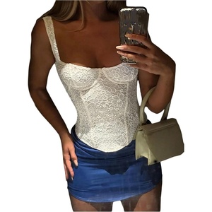 image:imageMakeMeChic Womens Floral Lace Tank Crop Tops Sleeveless Fitted Going Out Bustier CorsetWhite