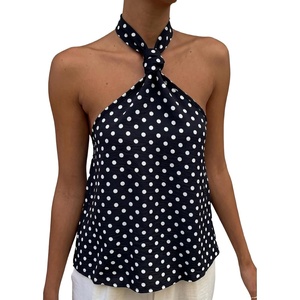image:imageMakeMeChic Womens Halter Tops White Going Out Backless Cute Summer Criss Cross Classy Night Out TopsBlack and White