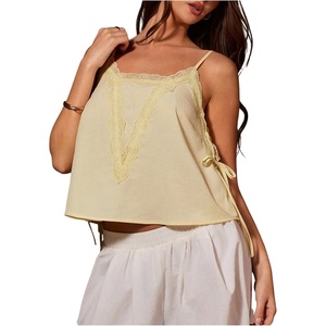image:imageMakeMeChic Womens Lace Camisole Tops Summer Party Sleeveless Tie Side Spaghetti Strap Tank TopYellow
