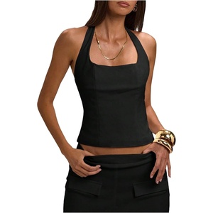 image:imageMakeMeChic Womens Open Back Halter Tops Backless Fitted Going Out Tank TopBlack