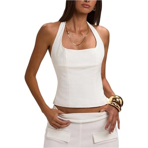 image:imageMakeMeChic Womens Open Back Halter Tops Backless Fitted Going Out Tank TopWhite