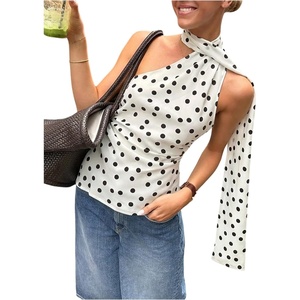 image:imageMakeMeChic Womens Polka Dots One Shoulder Tank Tops Sleeveless Fitted Y2K Summer Top with ScarfWhite