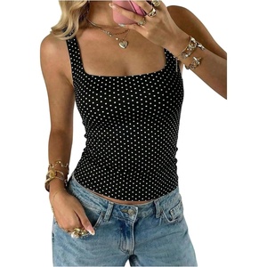image:imageMakeMeChic Womens Polka Dots Square Neck Crop Tank Top Y2k Sleeveless Fitted Summer Going Out TopsBlack