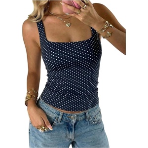 image:imageMakeMeChic Womens Polka Dots Square Neck Crop Tank Top Y2k Sleeveless Fitted Summer Going Out TopsDark Blue