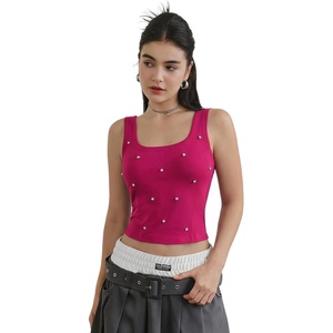 image:imageMakeMeChic Womens Rhinestone Sleeveless Y2k Crop Tank Top Sparkly Fitted Square Neck Top Summer Going Out TopsHot Pink