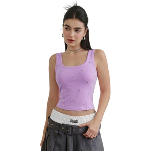 image:imageMakeMeChic Womens Rhinestone Sleeveless Y2k Crop Tank Top Sparkly Fitted Square Neck Top Summer Going Out TopsMauve Purple