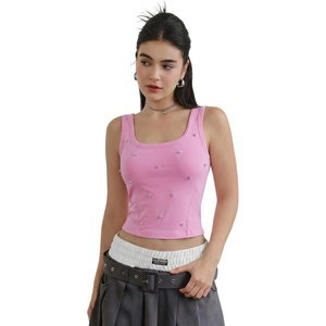 image:imageMakeMeChic Womens Rhinestone Sleeveless Y2k Crop Tank Top Sparkly Fitted Square Neck Top Summer Going Out TopsPink1