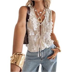 image:imageMakeMeChic Womens Sequin Sparkly Vest V Neck Tie Front Sleeveless Going Out Tank Tops Concert OutfitsApricot