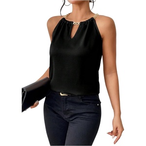 image:imageMakeMeChic Womens Sleeveless Chain Halter Top Keyhole Back Dressy Work Tank TopsBlack