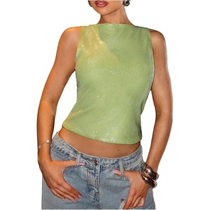 image:imageMakeMeChic Womens Sparkly Sequin Tops Y2k Going Out Rave Top Sleeveless Crop Tank TopsGreen
