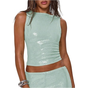 image:imageMakeMeChic Womens Sparkly Sequin Tops Y2k Going Out Rave Top Sleeveless Crop Tank TopsMint Green