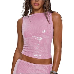 image:imageMakeMeChic Womens Sparkly Sequin Tops Y2k Going Out Rave Top Sleeveless Crop Tank TopsPink