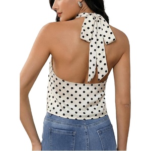 image:imageMakeMeChic Womens Summer Satin Silk Backless Halter Tank Tops High Neck Sleeveless Classy Cute Going Out TopPolka Dots Apricot