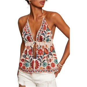 image:imageMakeMeChic Womens Tropical Halter Tank Tops Tie Backless Summer Boho Camisole Crop TopsMulticolor