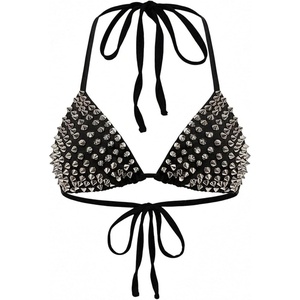 image:imageMakeMeChic Womens Y2k Tie Backless Halter Crop Tops Rivet Studded Sleeveless Party Club TopBlack