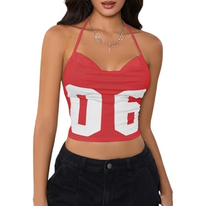 image:imageMakeMeChic Womens Y2k Tops Wolrd Cup Backless Jersey Shirts Summer Halter Draped Tank Crop TopsOrange