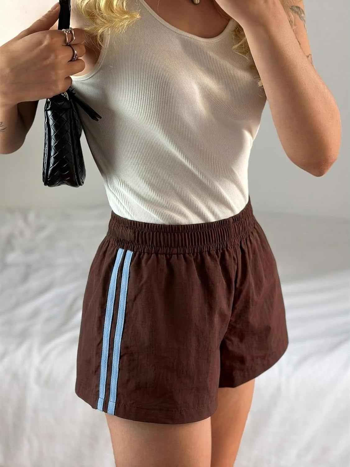 image:imageMakeMeChic Womens Striped Summer Shorts Workout Running Shorts Mini Micro Sweat Track Shorts Gym Athletic WearMulticolor