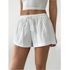 image:imageMAKEMECHIC Womens Summer Drawstring Shorts Elastic Waist Button Beach Mini ShortsWhite