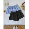 image:imageMakeMeChic Womens 2 Pack Linen Shorts Striped Gingham Summer Beach Pajama Boxer ShortsBlack