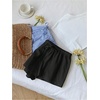 image:imageMakeMeChic Womens 2 Pack Linen Shorts Striped Gingham Summer Beach Pajama Boxer ShortsBlack