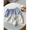 image:imageMakeMeChic Womens 2 Pack Linen Shorts Striped Gingham Summer Beach Pajama Boxer ShortsBlue White