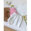 image:imageMakeMeChic Womens 2 Pack Linen Shorts Striped Gingham Summer Beach Pajama Boxer ShortsPink White