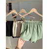 image:imageMakeMeChic Womens 3 Pack Linen Shorts Plaid Gingham Striped Summer Beach ShortsBlack Beige Green