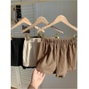 image:imageMakeMeChic Womens 3 Pack Linen Shorts Plaid Gingham Striped Summer Beach ShortsBlack Brown Apricot