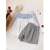 image:imageMakeMeChic Womens 3 Pack Linen Shorts Plaid Gingham Striped Summer Beach ShortsBlue Black White