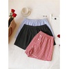 image:imageMakeMeChic Womens 3 Pack Linen Shorts Plaid Gingham Striped Summer Beach ShortsRed Black Blue