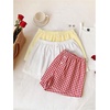 image:imageMakeMeChic Womens 3 Pack Linen Shorts Plaid Gingham Striped Summer Beach ShortsYellow White Red