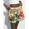 image:imageMakeMeChic Womens Boho Summer Shorts Vacation Low Rise Tropical Print Wide Leg Beach ShortsMulticolor