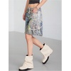 image:imageMakeMeChic Womens Chain Print Jean Shorts Wide Leg Low Waisted Y2k Loose Denim Shorts Jorts StreetwearBlue