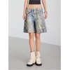 image:imageMakeMeChic Womens Chain Print Jean Shorts Wide Leg Low Waisted Y2k Loose Denim Shorts Jorts StreetwearBlue