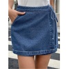 image:imageMakeMeChic Womens Denim Shorts Wrap Tie Wide Leg Summer Y2K Jean Skorts with PocketDark Wash