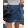 image:imageMakeMeChic Womens Denim Shorts Wrap Tie Wide Leg Summer Y2K Jean Skorts with PocketDark Wash