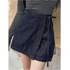 image:imageMakeMeChic Womens Denim Shorts Wrap Tie Wide Leg Summer Y2K Jean Skorts with PocketDark Wash Blue