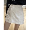image:imageMakeMeChic Womens Denim Shorts Wrap Tie Wide Leg Summer Y2K Jean Skorts with PocketWhite