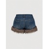 image:imageMakeMeChic Womens Faux Fur Denim Shorts Low Waist Punk Skinny Micro ShortsDark Wash